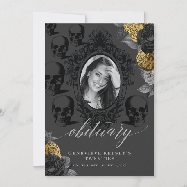 Tarjeta de Obituario Muerte a mi Juventud Negro y  (Anverso)