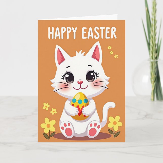 Tarjeta de objeto ovalado con patrón de gato blanc (Anverso)
