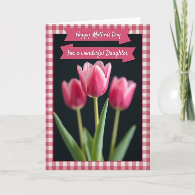 Tarjeta de ocasión especial floral de gingham (Anverso)
