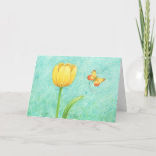 Tarjeta de ocasión: Tulipán amarillo y mariposa en