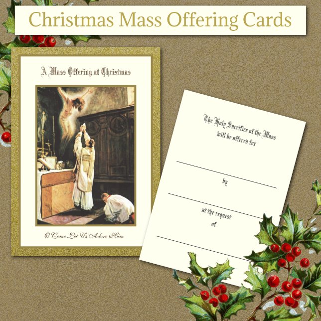 Tarjeta de oferta masiva católica tradicional para (Traditional Catholic Christmas Mass Offering Cards )