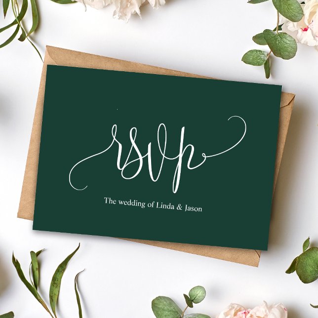 Tarjeta de Opción de Comida de Boda Verde Esmerald (Modern emerald green meal choice card keeps guest selections clear with elegant style)