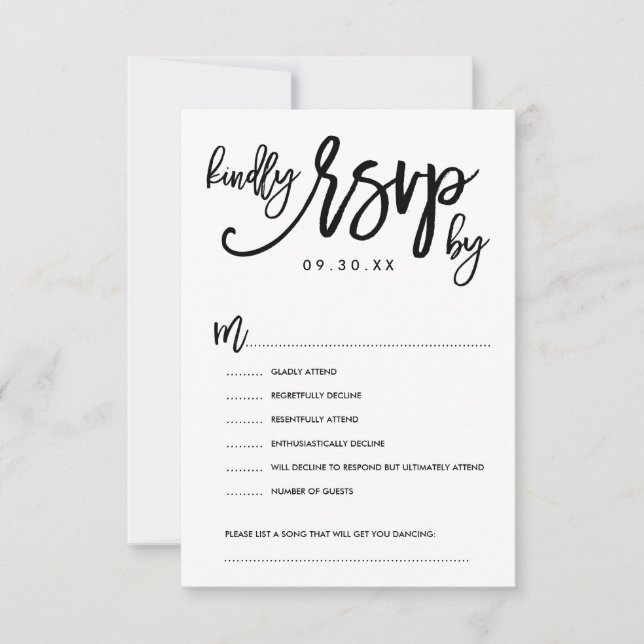 Tarjeta de opciones RSVP de boda por mano de moda (Anverso)