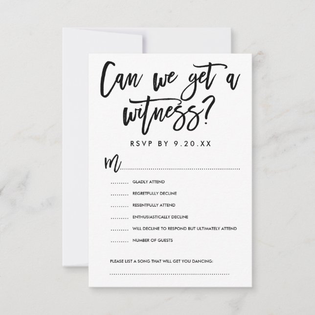 Tarjeta de opciones RSVP de boda por mano de moda (Anverso)