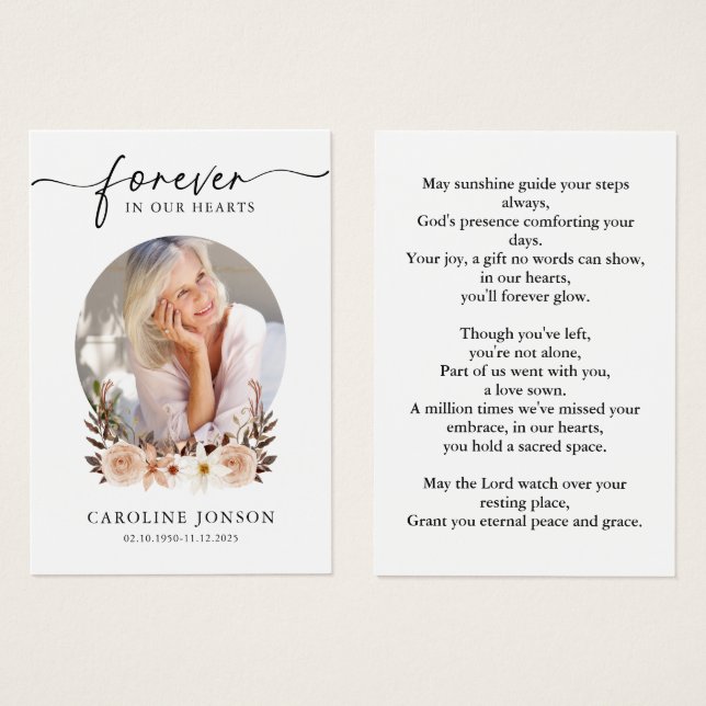 Tarjeta de Oración Acuarela Floral Funeral Memoria (Anverso y reverso)