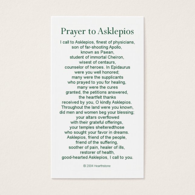 Tarjeta de oración Asclepius (Frente)