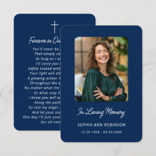 Tarjeta de oración azul para funeral con foto en m