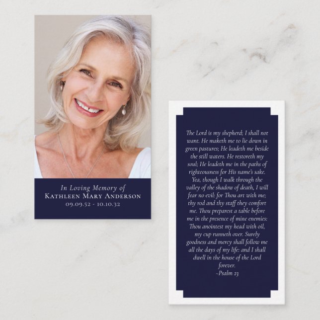 Tarjeta de oración Blue Modern Photo Memorial (Anverso / Reverso)