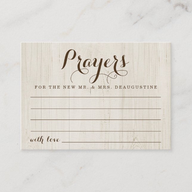 Tarjeta de oración Boda personalizada - Madera rús (Anverso)