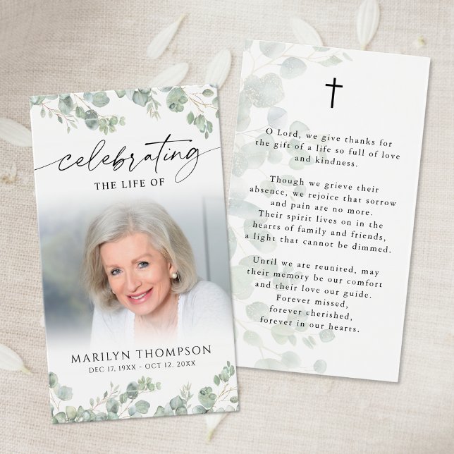 Tarjeta de oración botánica funeral que celebra la (Subido por el creador)
