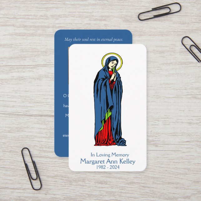 Tarjeta de oración católica de la Virgen Santa Mar (Anverso/Reverso In Situ)