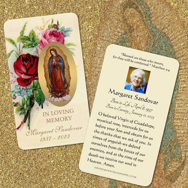 Tarjeta de oración católica funeraria de Guadalupe (Traditional Catholic Our Lady of Guadalupe Funeral Prayer Cards)