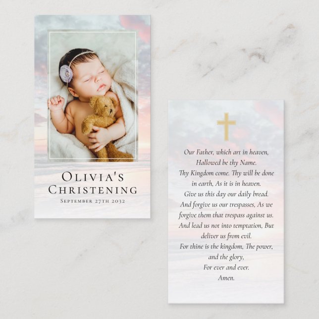 Tarjeta de oración Christening Photo Keepsake (Anverso / Reverso)