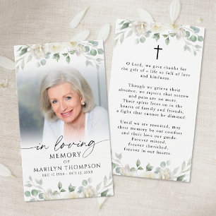 Tarjeta de oración con cruz floral elegante y foto
