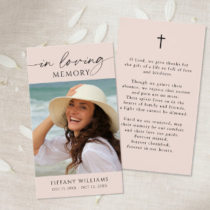 Tarjeta de oración con foto de cruz en memoria con