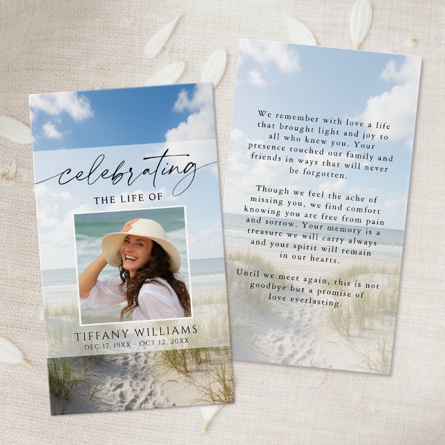 Tarjeta de oración con foto de funeral en la playa (Subido por el creador)