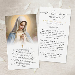 Tarjeta de oración con foto de la Virgen María rel