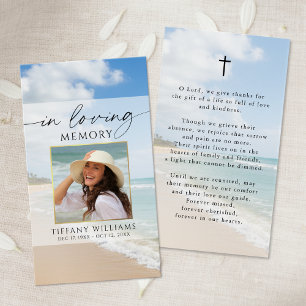Tarjeta de oración con foto en memoria en la playa