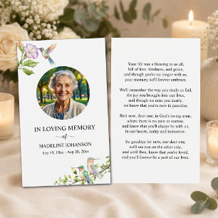 Tarjeta de oración con foto floral de colibríes el