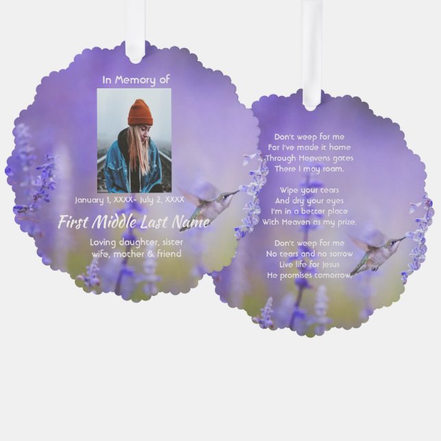 Tarjeta de oración conmemorativa Colibrí Flores de (Anverso/Reverso)