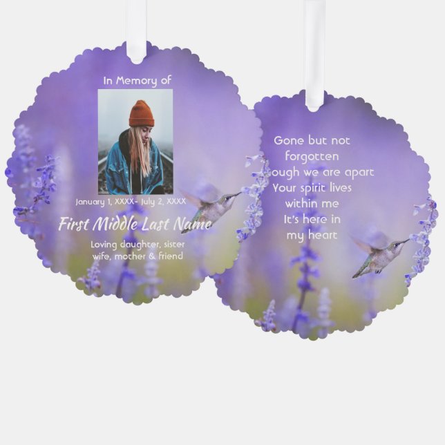 Tarjeta de oración conmemorativa Colibrí Flores de (Anverso/Reverso)
