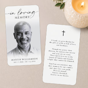 Tarjeta de oración conmemorativa con cruz y foto e