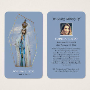 Tarjeta de oración conmemorativa conmemorativa de 