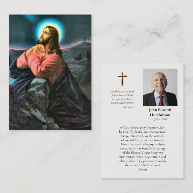 Tarjeta de oración conmemorativa Cristo en Getsema (Anverso / Reverso)