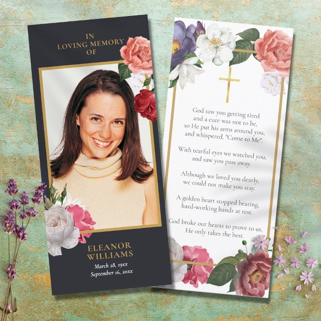 Tarjeta de oración conmemorativa de funeral con fo (Subido por el creador)