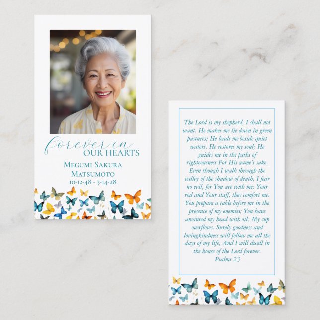 Tarjeta de oración conmemorativa de la mariposa (Anverso / Reverso)