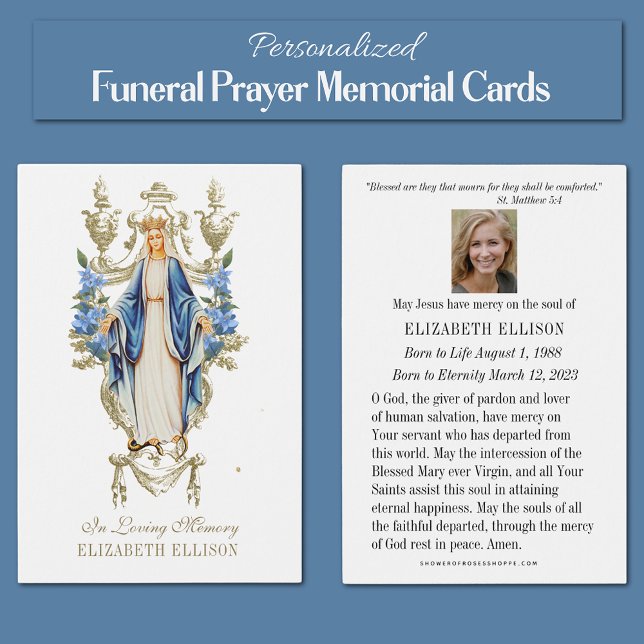 Tarjeta de oración conmemorativa de la Virgen Marí (Traditional Catholic Blessed Virgin Mary Funeral Prayer Memorial Card)