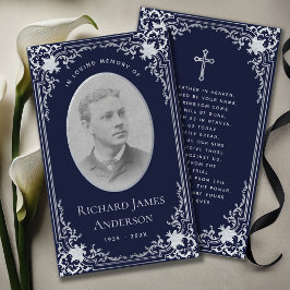 Tarjeta de oración conmemorativa del funeral azul 