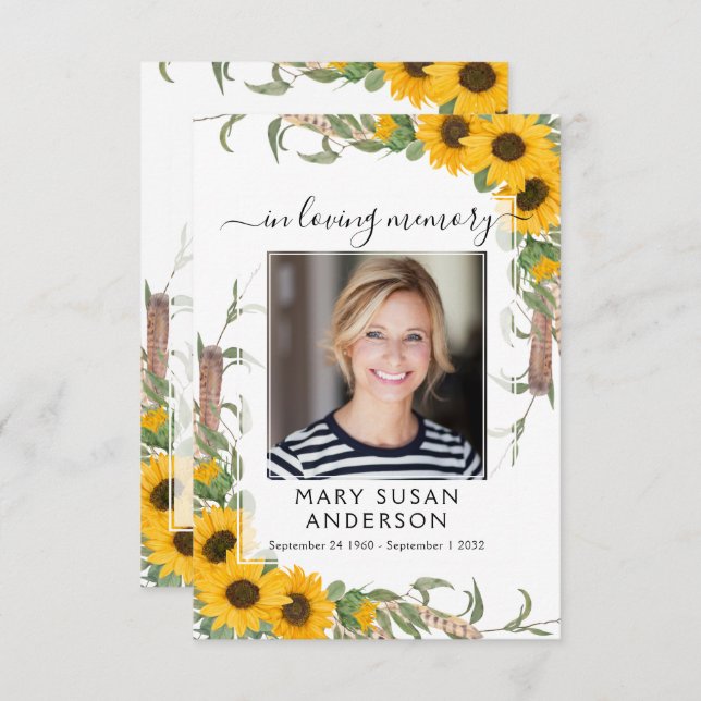 Tarjeta de oración conmemorativa del funeral de la (Anverso / Reverso)