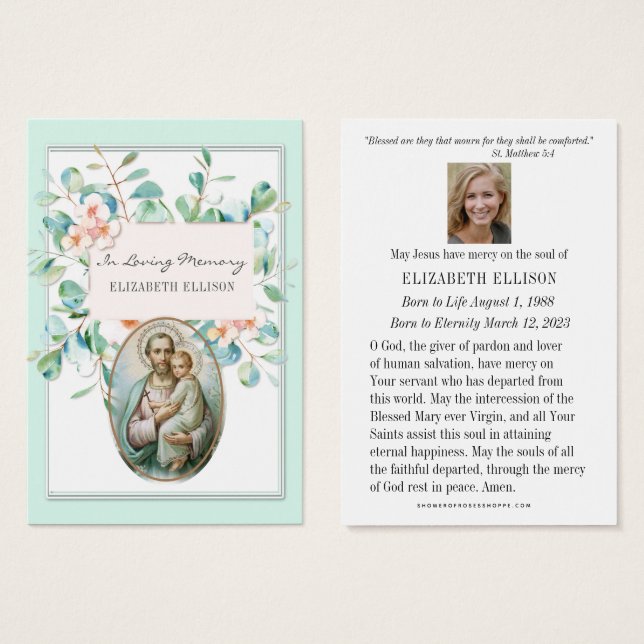 Tarjeta de oración conmemorativa del funeral de Sa (Anverso y reverso)