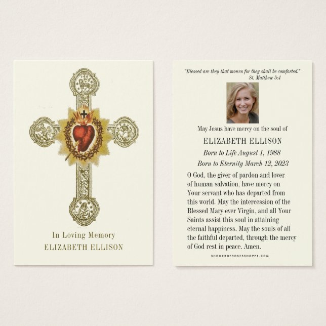 Tarjeta de oración conmemorativa del funeral del S (Anverso y reverso)