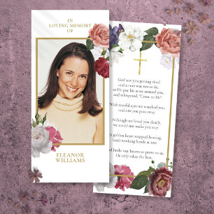 Tarjeta de oración conmemorativa floral para funer