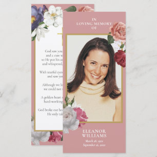 Tarjeta de oración conmemorativa floral para funer