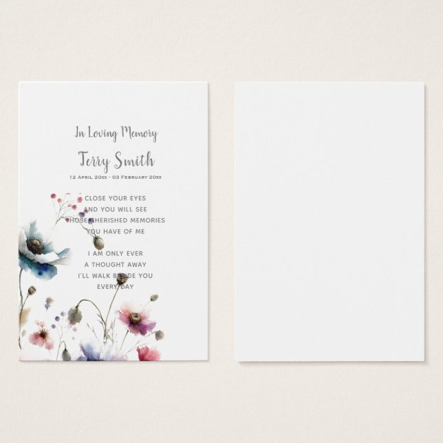Tarjeta de oración conmemorativa / funeral (Anverso y reverso)