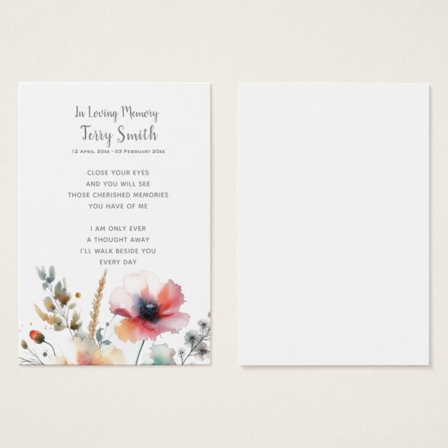 Tarjeta de oración conmemorativa / funeral (Anverso y reverso)