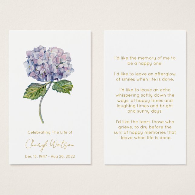 Tarjeta de oración conmemorativa funeral de horten (Anverso y reverso)