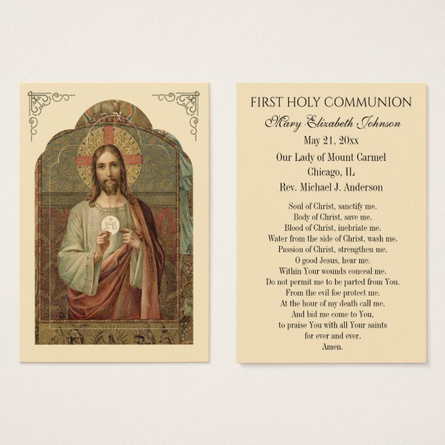 Tarjeta de oración conmemorativa para Primera Comu (Anverso y reverso)