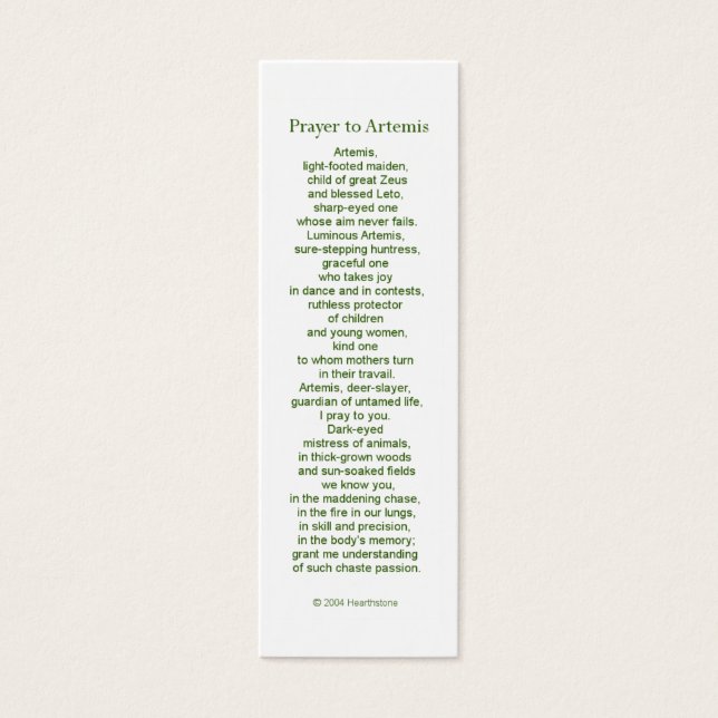 Tarjeta de oración de Artemis (Frente)