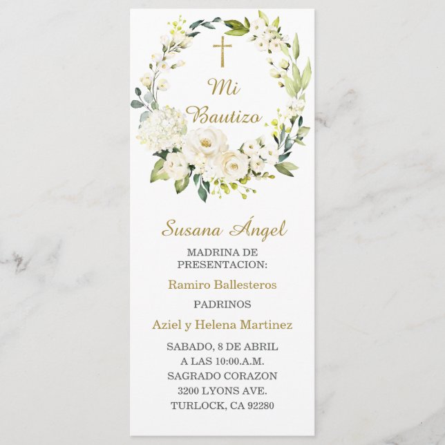 Tarjeta de oración de bautizo personalizada en esp (Anverso)
