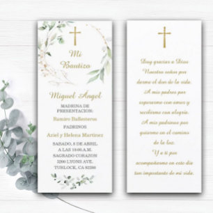 Tarjeta de oración de bautizo personalizada en esp