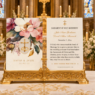 Tarjeta de oración de boda católica floral elegant