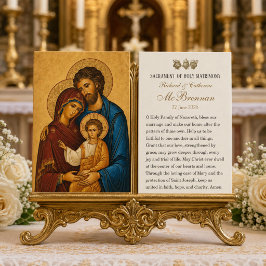 Tarjeta de oración de boda católica Sagrada Famili