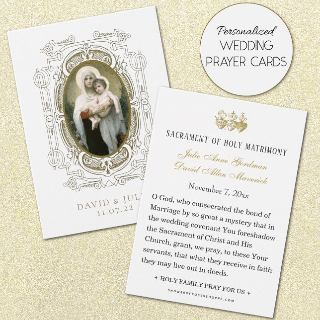 Tarjeta de oración de Boda católico con Virgen Jes (Personalized Catholic Wedding Prayer Cards)