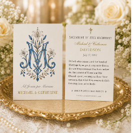 Tarjeta de oración de boda con monograma mariano c