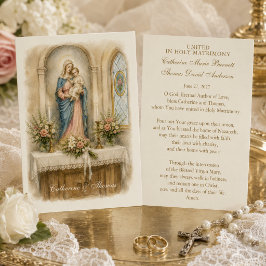 Tarjeta de oración de boda en altar mariano