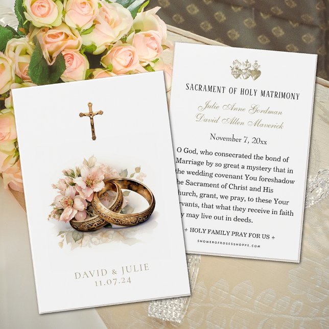 Tarjeta de oración de Boda floral católico (Easy to personalize Catholic wedding prayer cards! )